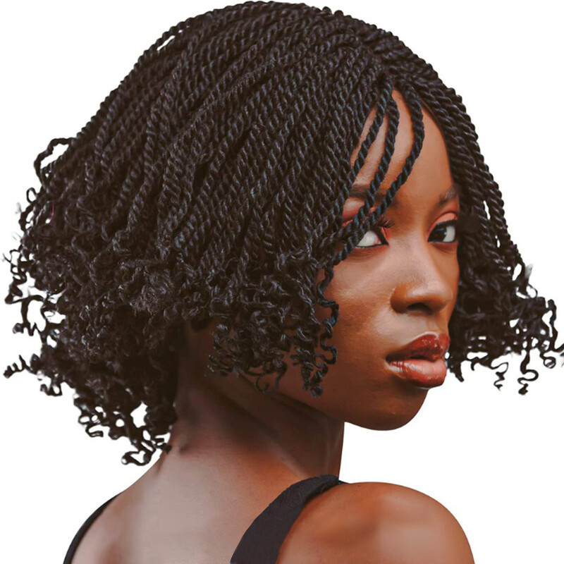 Short Bob Twisted Braids Wig Curly Black Wigs Synthetic Braided Wigs None Lace