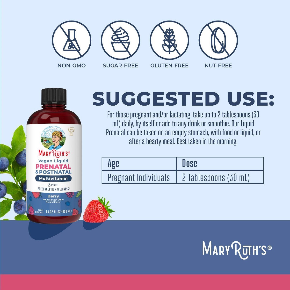MaryRuth’s Prenatal & Postnatal Liquid Multivitamin – Berry – 15.2 fl oz: Biotin