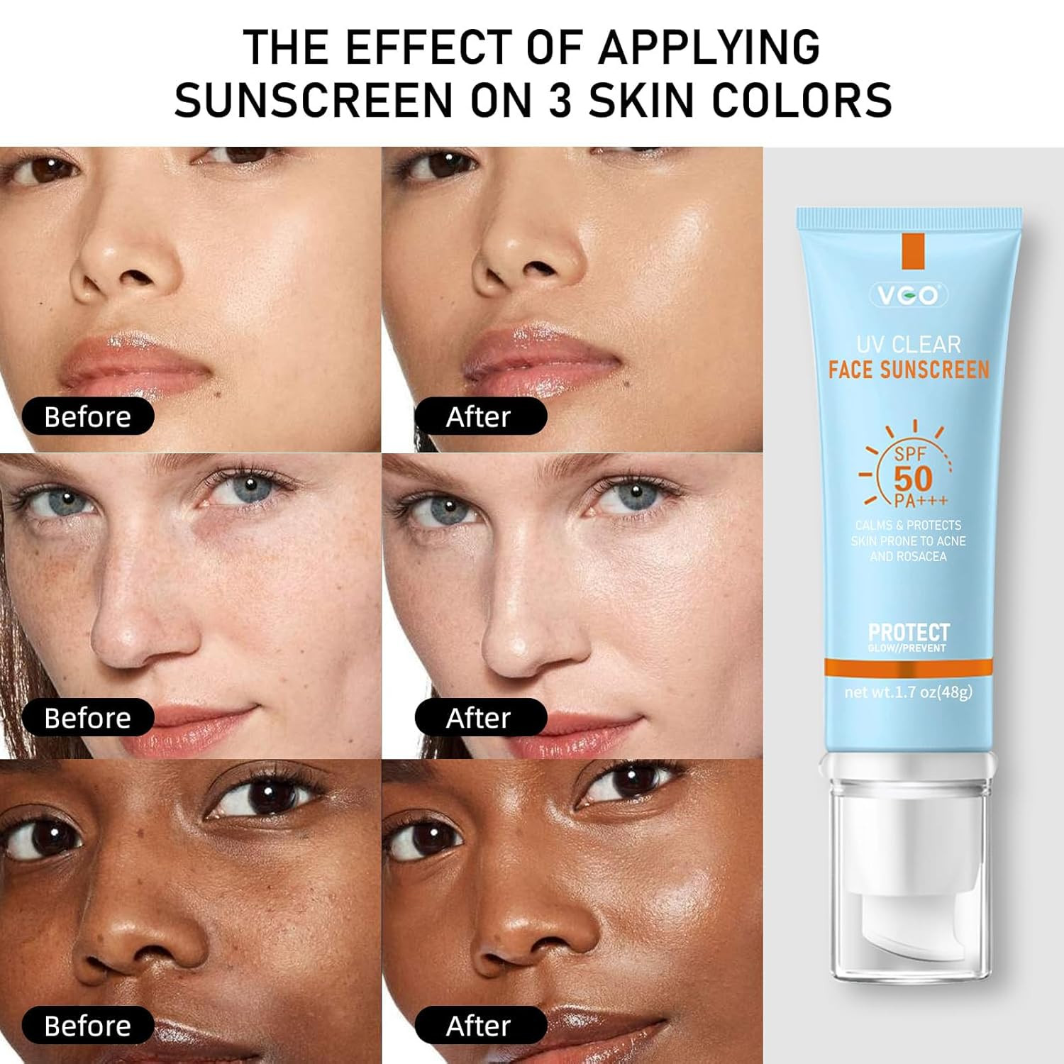 VGO Clear Face Sunscreen SPF 50, Hydrating Sun Essence Leaves No Sticky Feeling