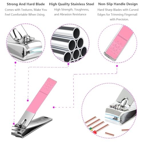 Manicure Set Women Nail Kit with Nail Clippers Eyebrow Tweezers Small-8Pcs Pink
