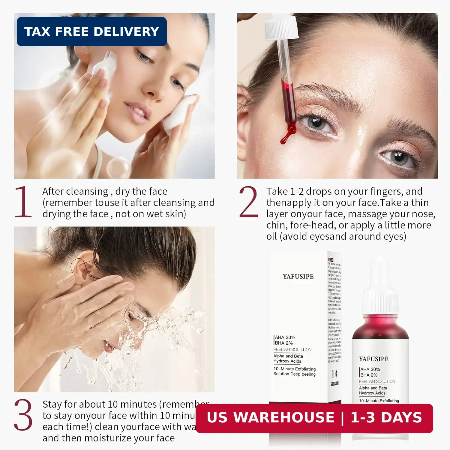 AHA 30% + BHA 2% Peeling Solution Exfoliating Chemical Skin Peel for Face at Hom