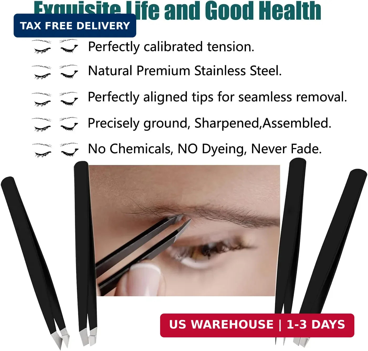 LUDOUPIER [4+1 Pieces] Tweezers Set with Travel Case, Great Precision Upgrade Pr