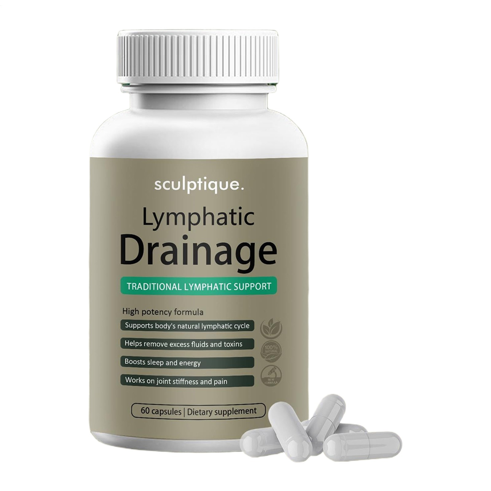 1PACK Sculptique Lymphatic Drainage Capsules, Lymphatic Drainage, 60 Capsules US