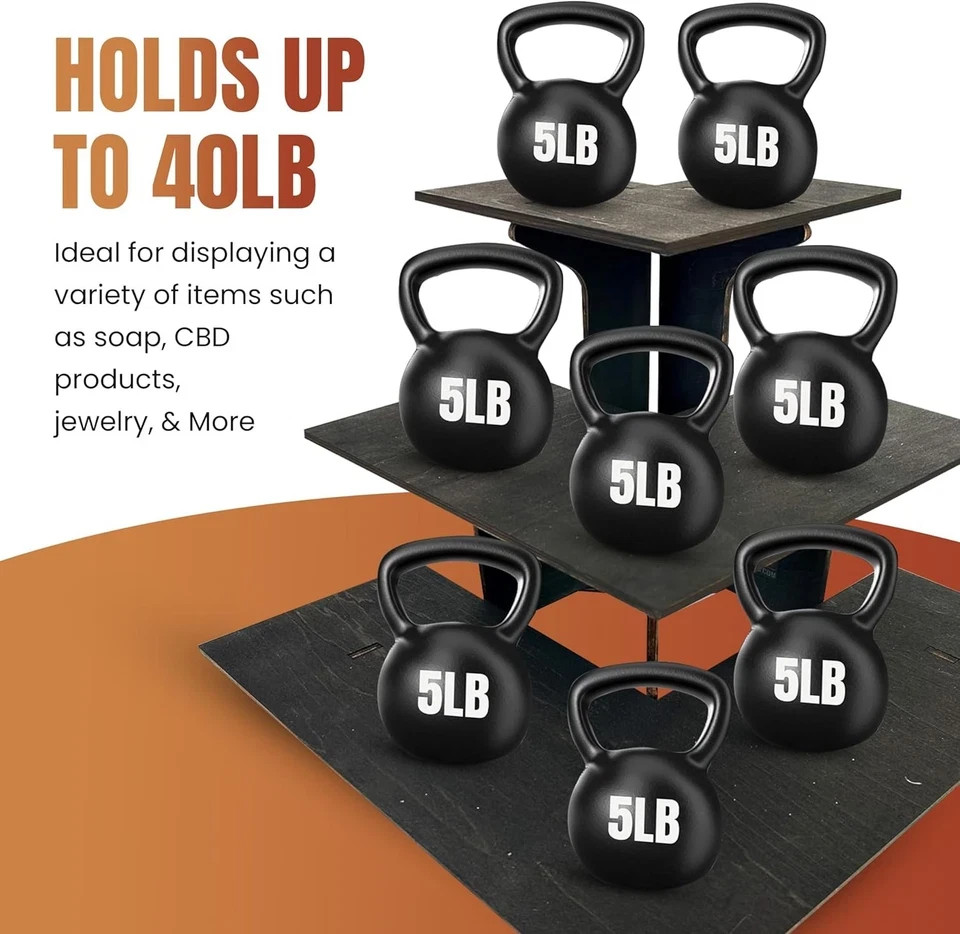 Torched 3-Tier Ebony Retail Table Display Corner Stand with Shelves for Black