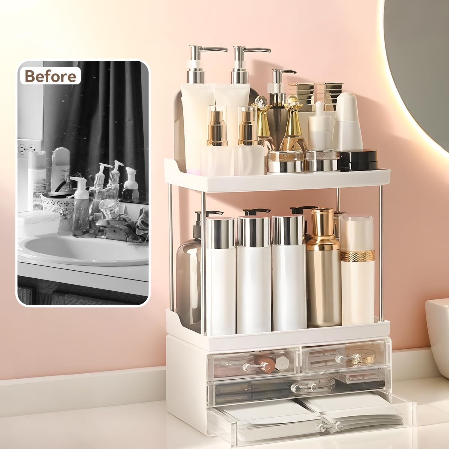 Bathroom Organizers and Storage, 5Tier 4Drawer Makeup Organizer Countertop, M…