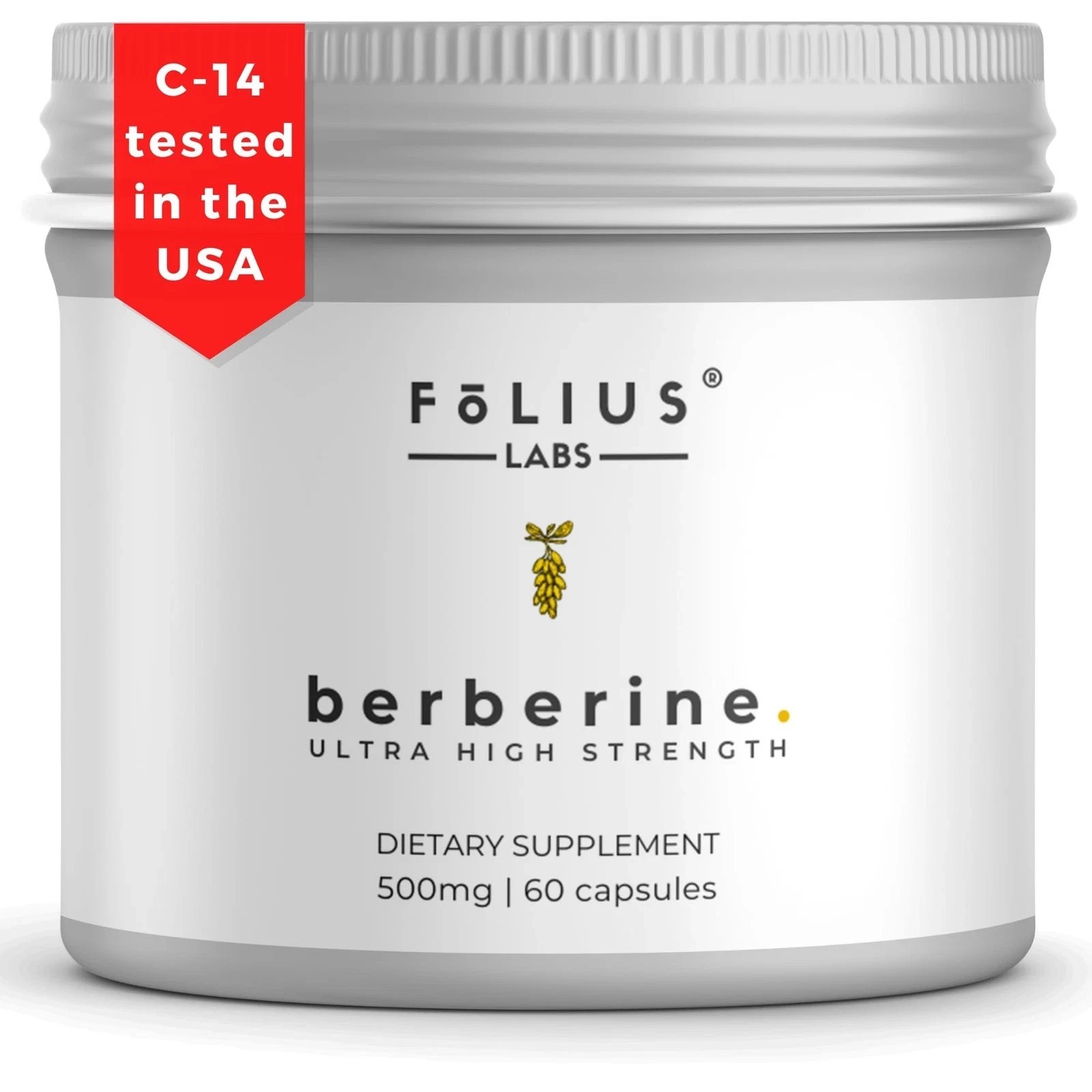 Folius Labs Berberine HCl 500mg 60 Caps| Blood Sugar, Cholesterol & PCOS Support