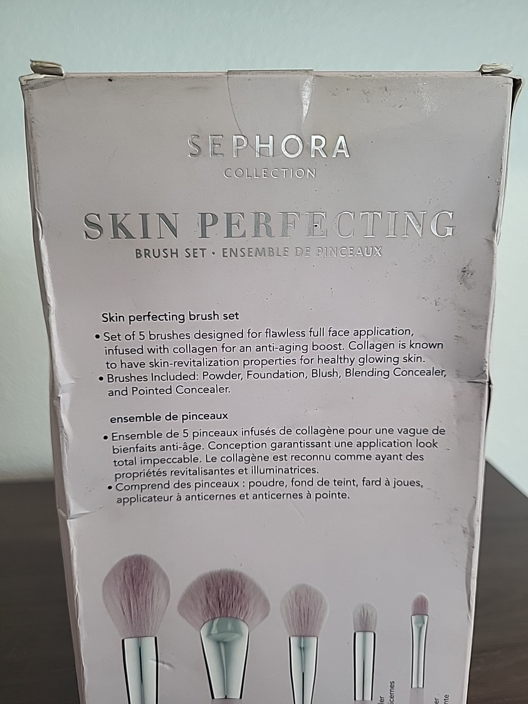 SEPHORA COLLECTION Skin Perfecting 5 Pc Brushes w/Collagen Damaged Stained Box