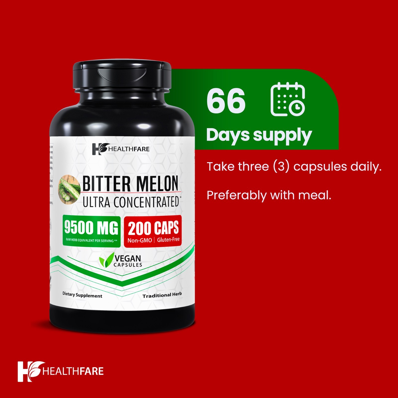 Healthfare Organic Bitter Melon Extract 9500mg | 200 Capsules Ultra Concentrated
