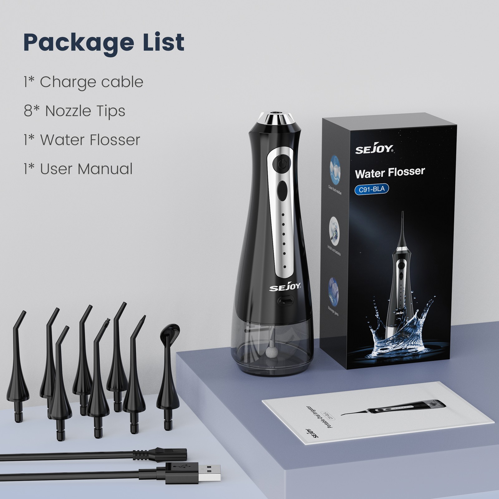 SEJOY 8 Jet Tips Water Flosser Dental for Teeth Cordless Oral Irrigator Cleaner