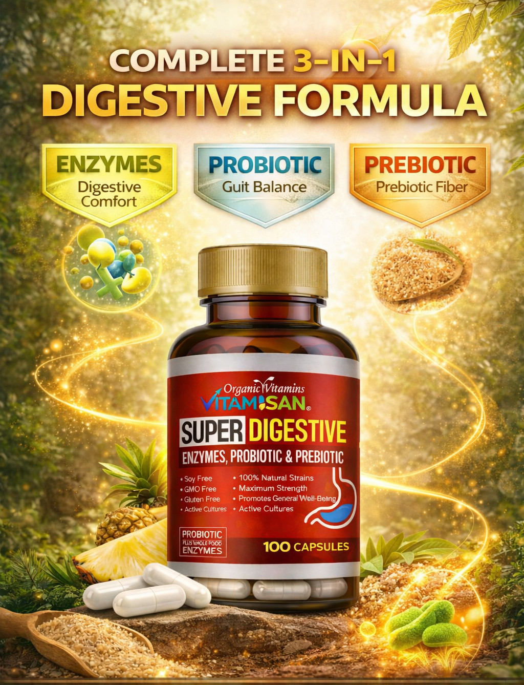 Enhanced Super Digestive Enzymes 100 Caps probiotic & prebiotic