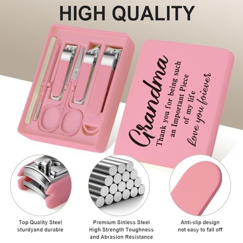 6-Piece Nail Clipper Set with Nail File, Tweezers and Ingrown Grandma Pink