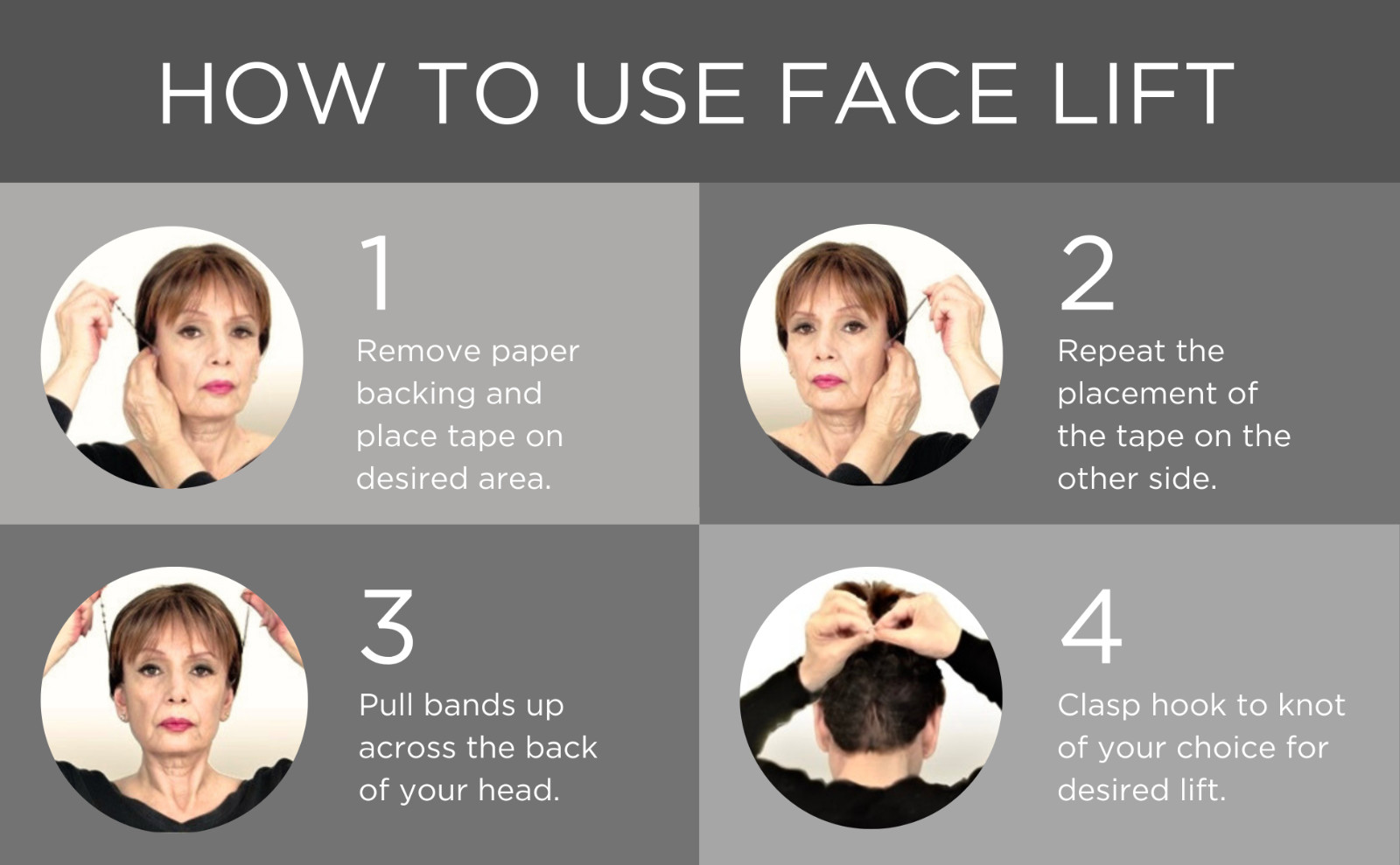Instant Face, Neck and Eye Lift (Dark Hair) Facelift Tapes & Bands Secret Lift