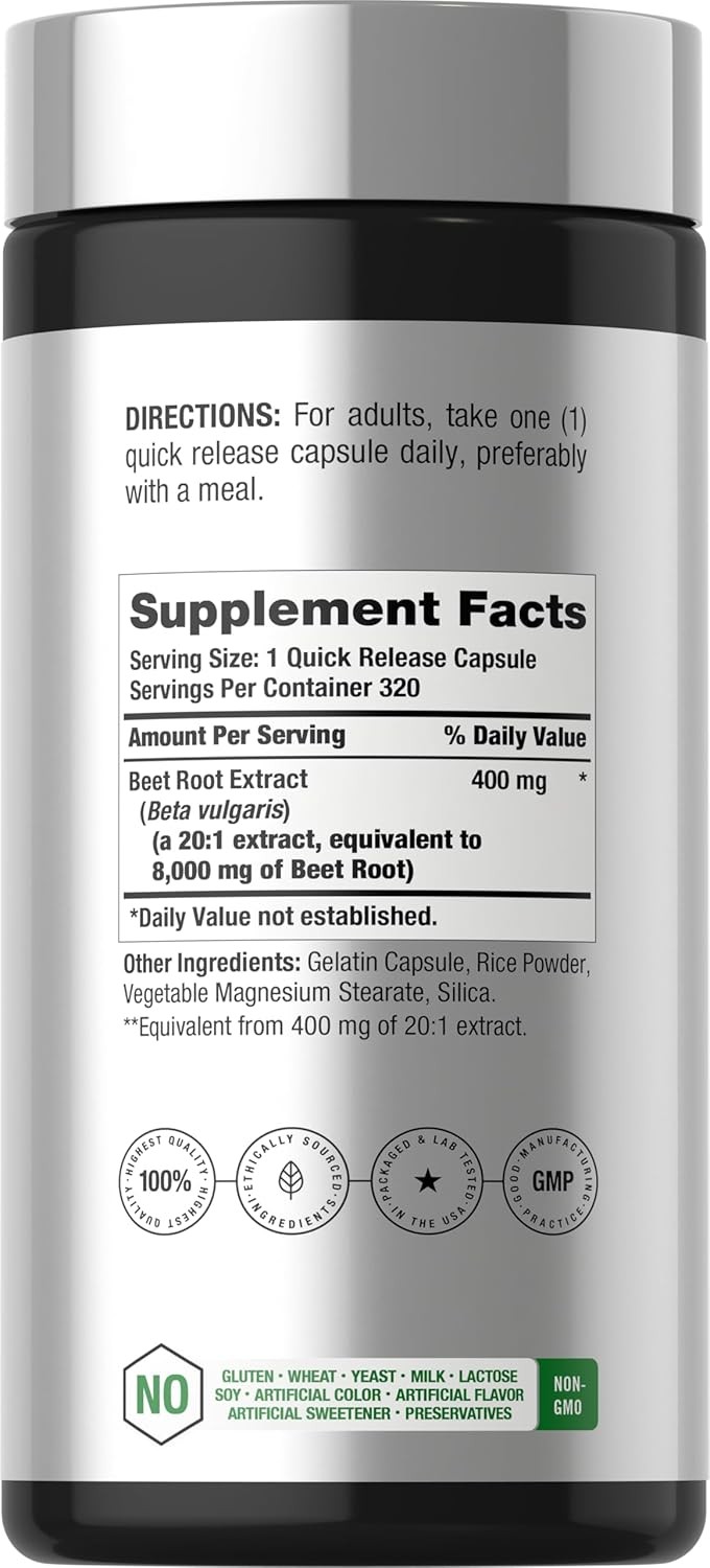 Beet Root Powder Capsules | 8000mg | 320 Count | Non-GMO | by Horbaach
