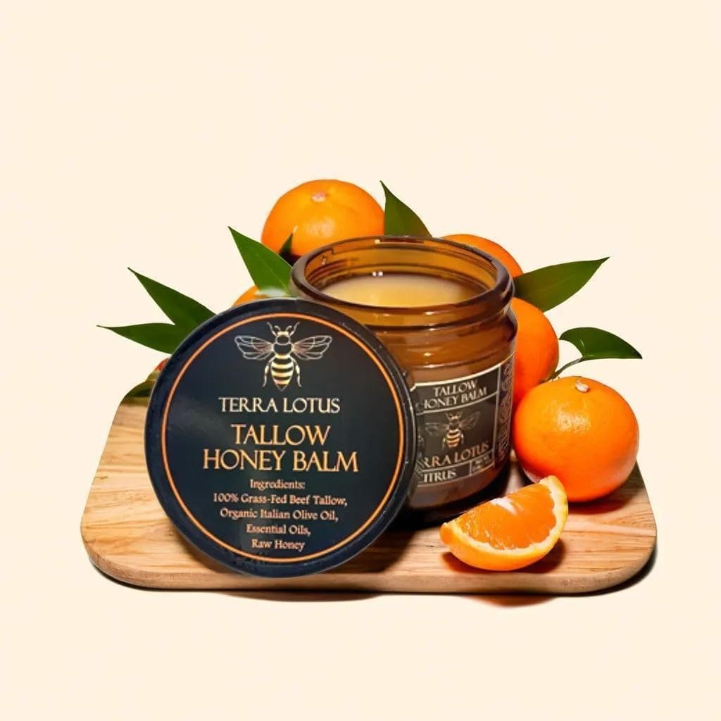 Organic Grass-Fed Beef Tallow Balm with Raw Honey-Moisturizing Cream(2 Oz,Citrus