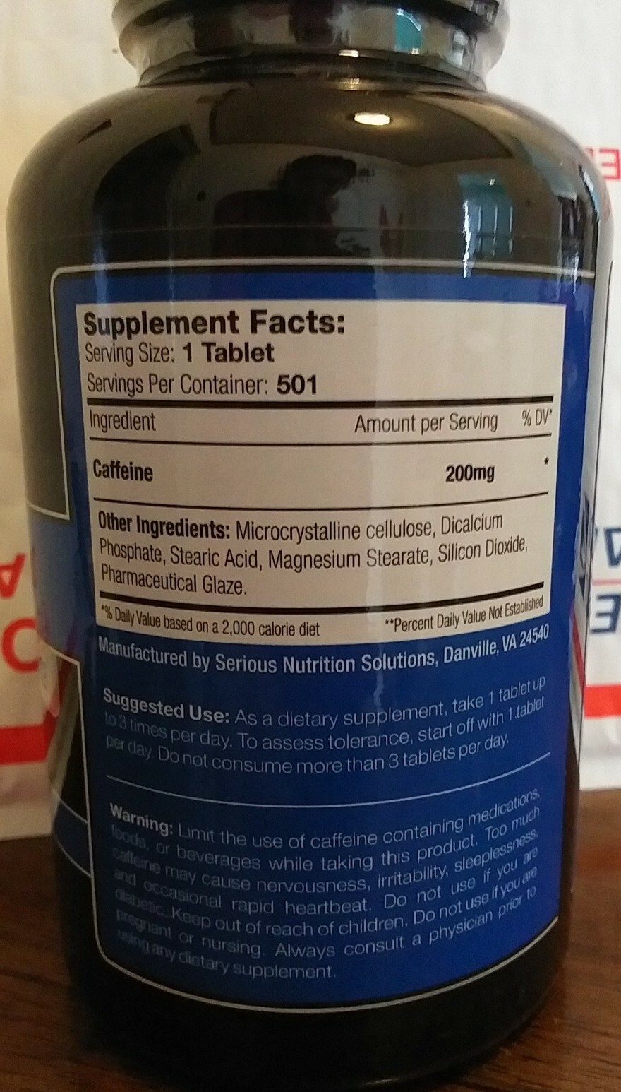 Caffeine Tablets 501 count 1/20 mental alertness, energy, fat loss