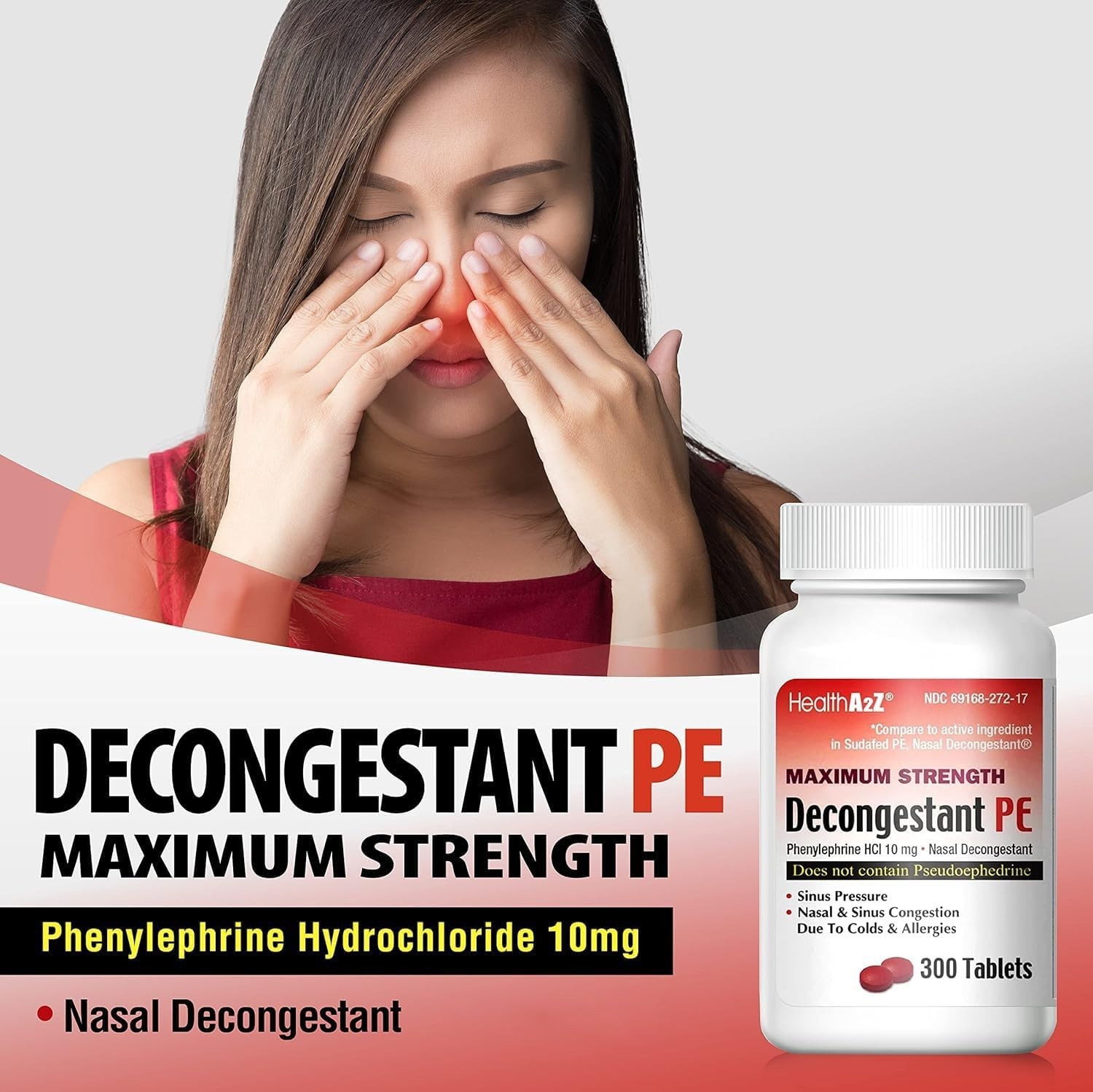 300 Ct. Decongestant PE Phenylephrine HCl Non-Drowsy Nasal & Sinus Congestion