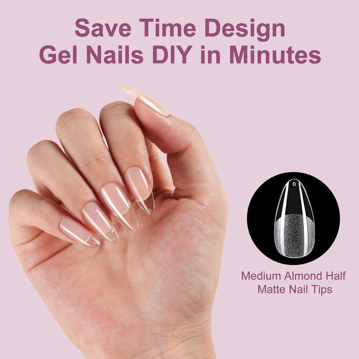 216Pcs Pre-Etched Gel Nail Tips – Medium Almond with Easy Application System
