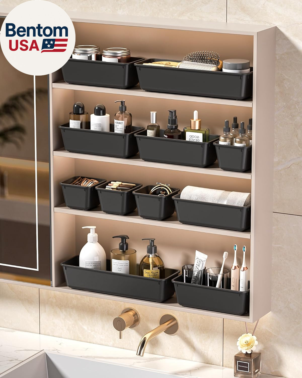 25 PCS Plastic Drawer Organizers Set, 4 Sizes Vanity Organizer, Makeup and Desk
