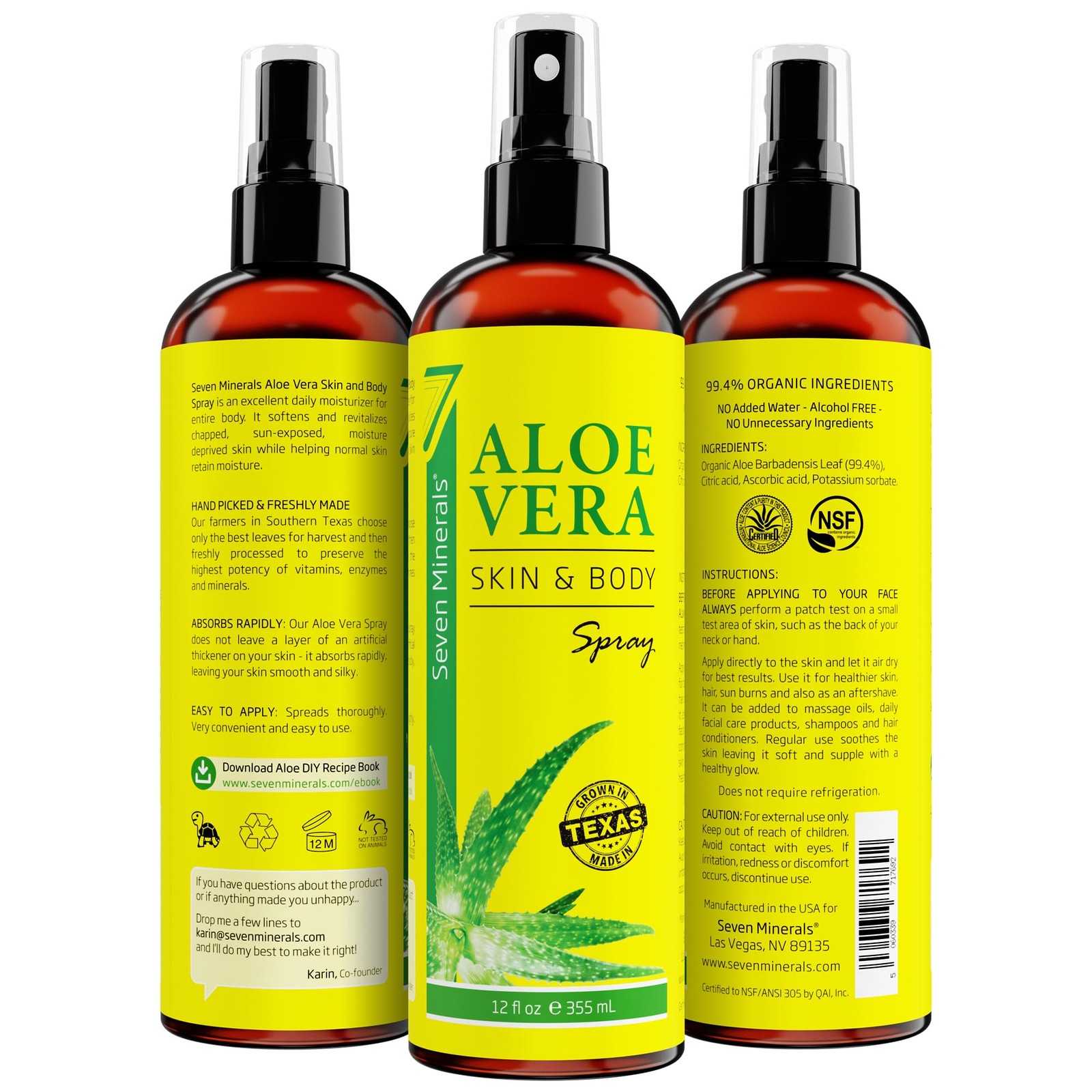 Seven Minerals, Aloe Vera Spray for Body & Hair – From 12 Fl Oz (Pack of 1)