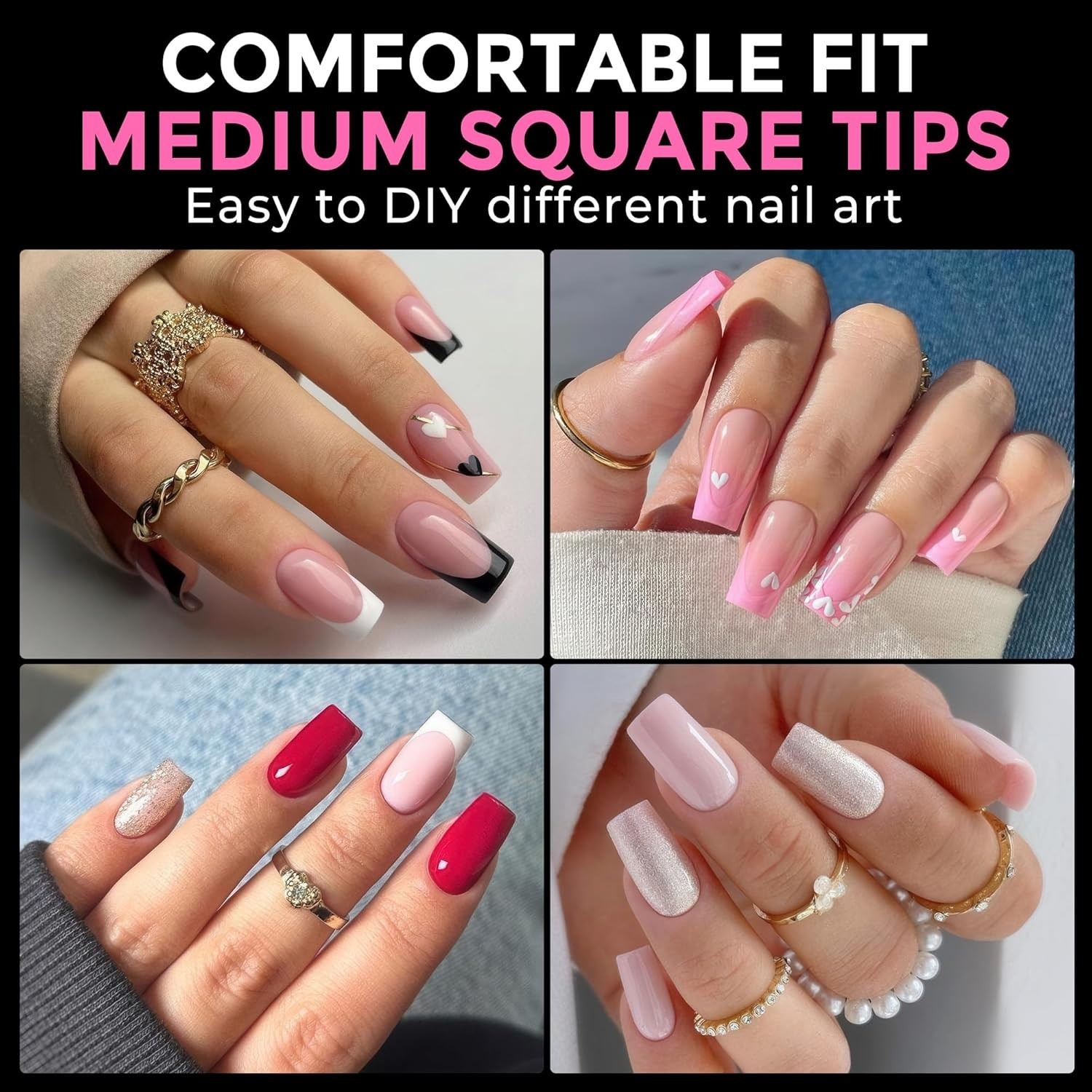 Medium Square Nail Tips: 216pcs Square Press on Nails Pre-shape Clear Nails T…