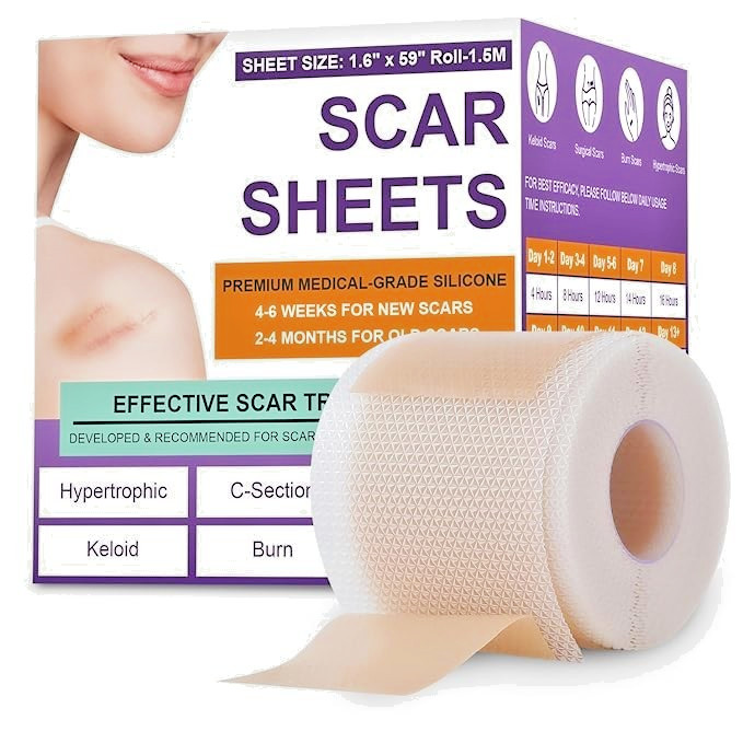 Silicone Scar Tape for Keloids Hypertrophic Scars 1.6in x 150in 3.8m Roll Kit
