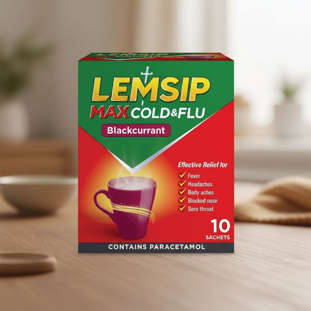 LEMSIP Max Cold & Flu Sachets Blackcurrant 10ct PACK OF 3