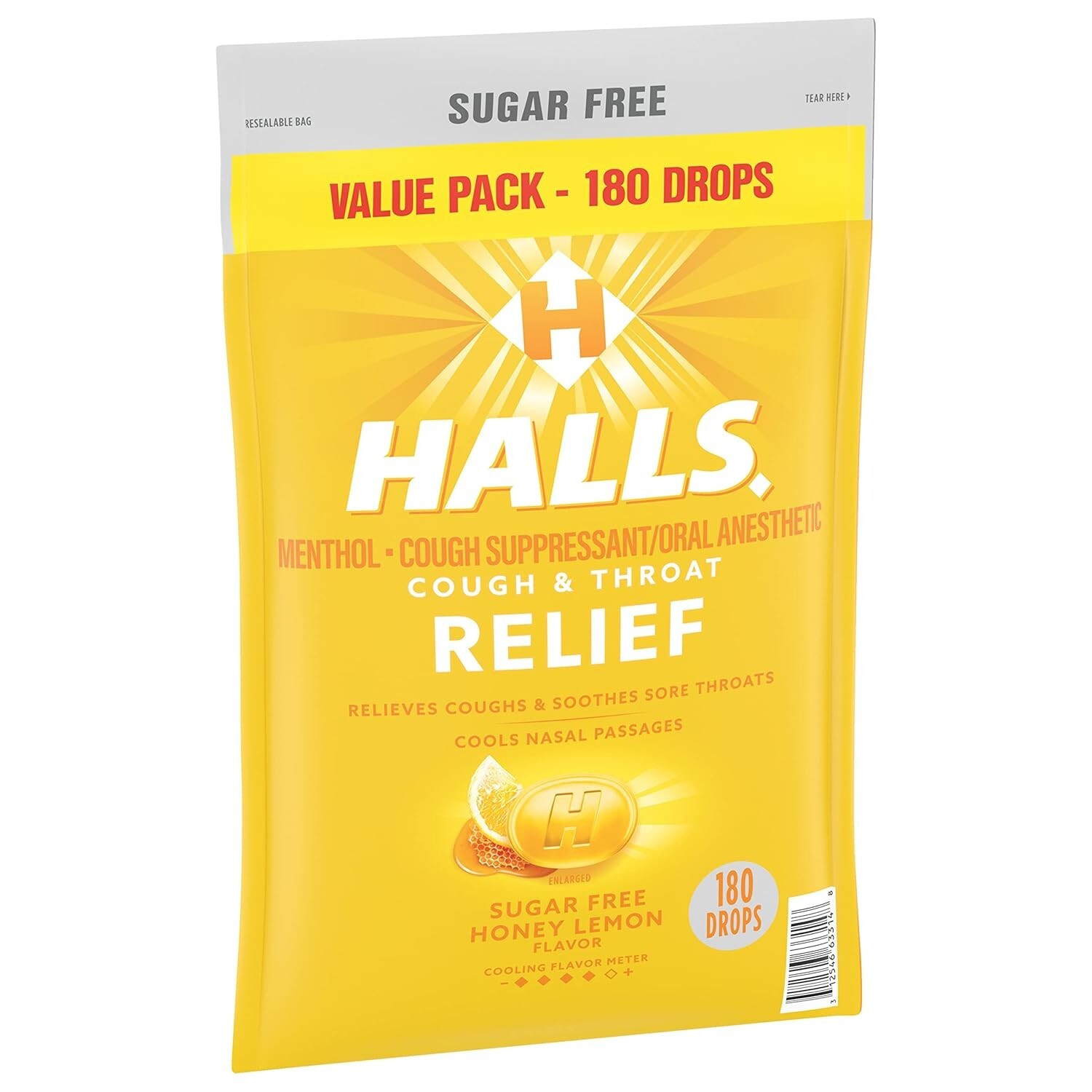 HALLS Relief Honey Lemon Sugar Free Cough Drops Value Pack 180 Drops