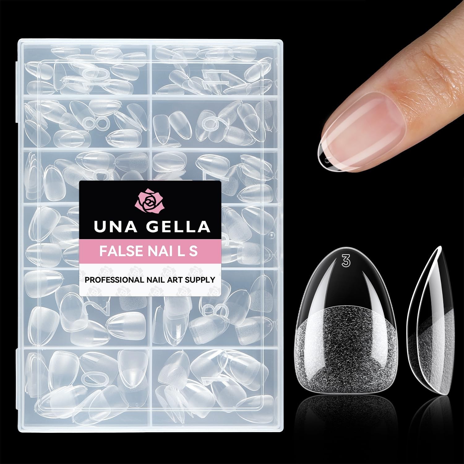 Nail Tips Short Almond Clear 216Pcs Full Cover Gel Acrylic DIY Salon