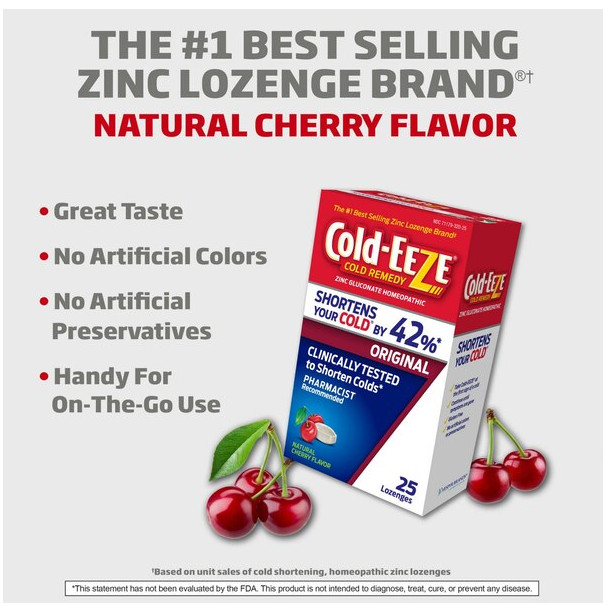 Cold-EEZE Natural Cherry Zinc Lozenges, Cold Remedy, 25 Ct