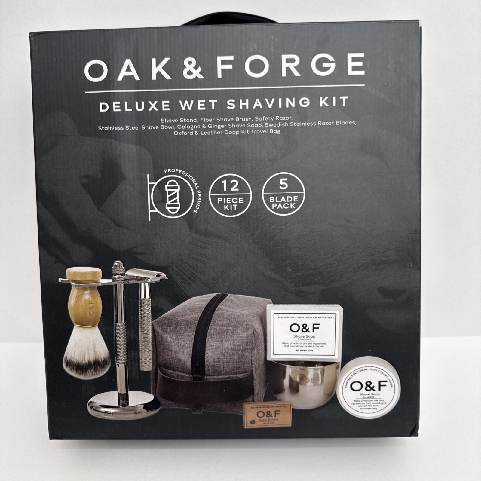 Oak & Forge Deluxe Wet Shaving Kit, Shave, Soap, Cologne with 5 Razor Pack