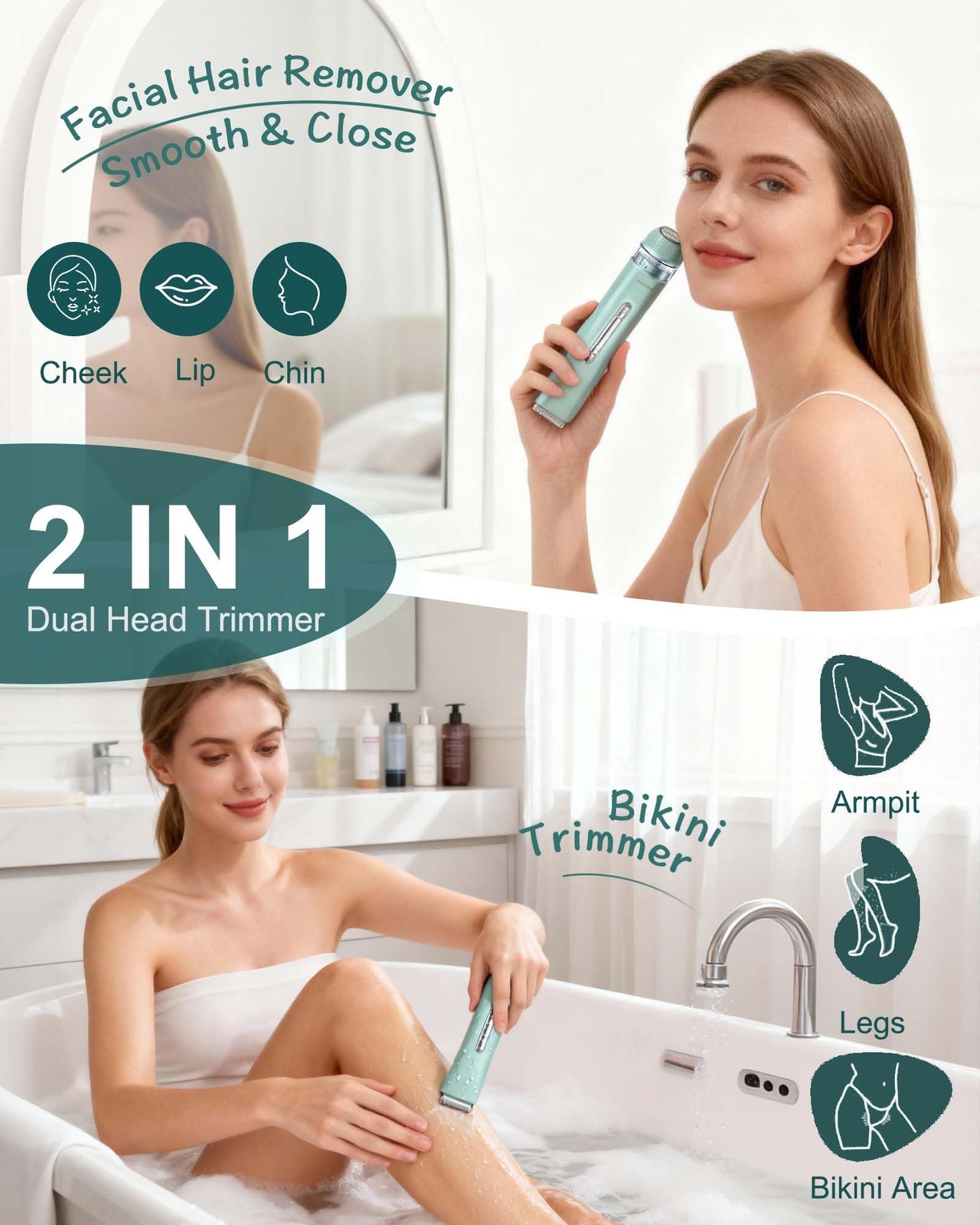 Electric Razors for Women | Dual Head Shaver Ladies Green P