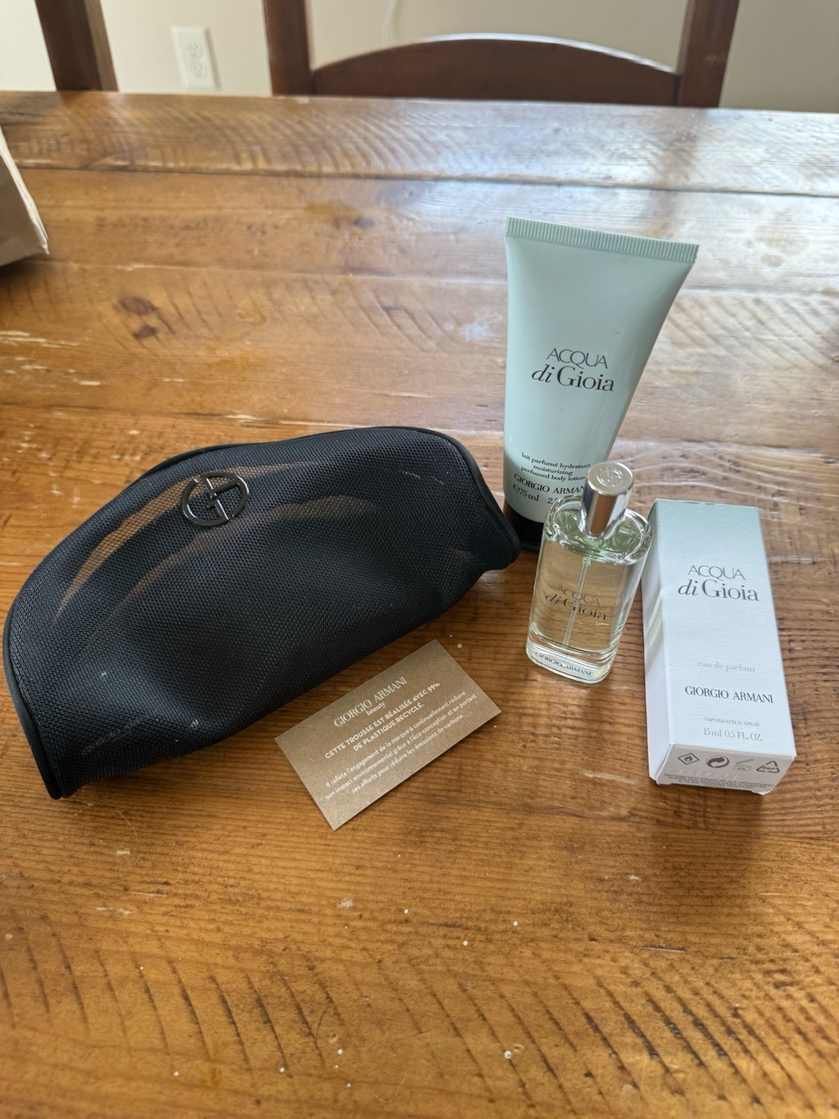 Acqua Di Gioia by Giorgio Armani 3 Pcs Set: 0.5 oz EDP Spray, Lotion & Bag