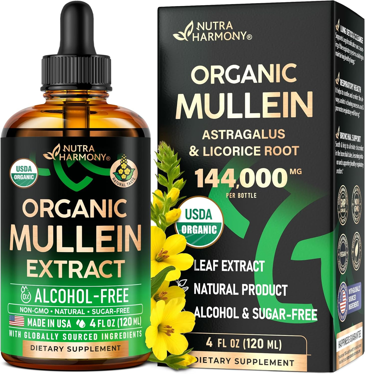 Mullein Drops for Lungs – USDA Organic Liquid – Mullein Leaf Extract Supplement