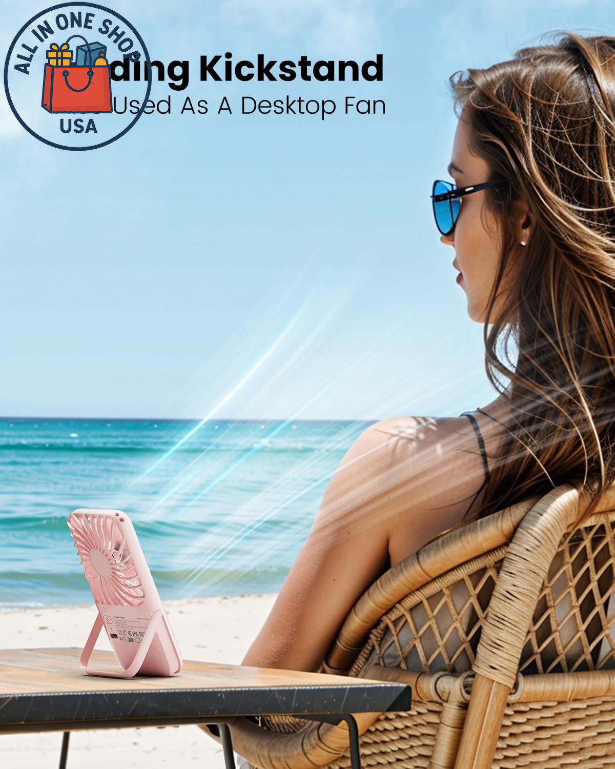 Portable Handheld Fan with LED Mirror and Rechargeable Battery