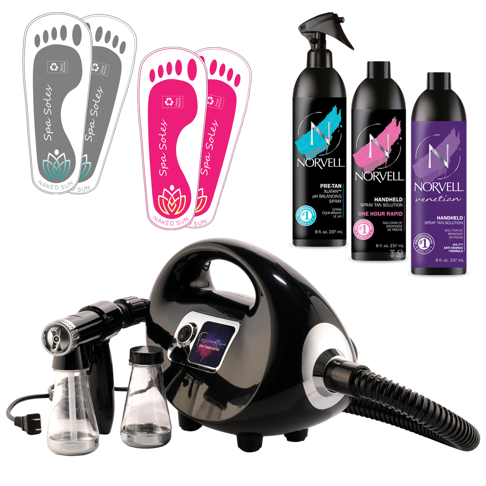 Fascination Spray Tanning Kit Machine with Tanning Solution and Prep Spray Black