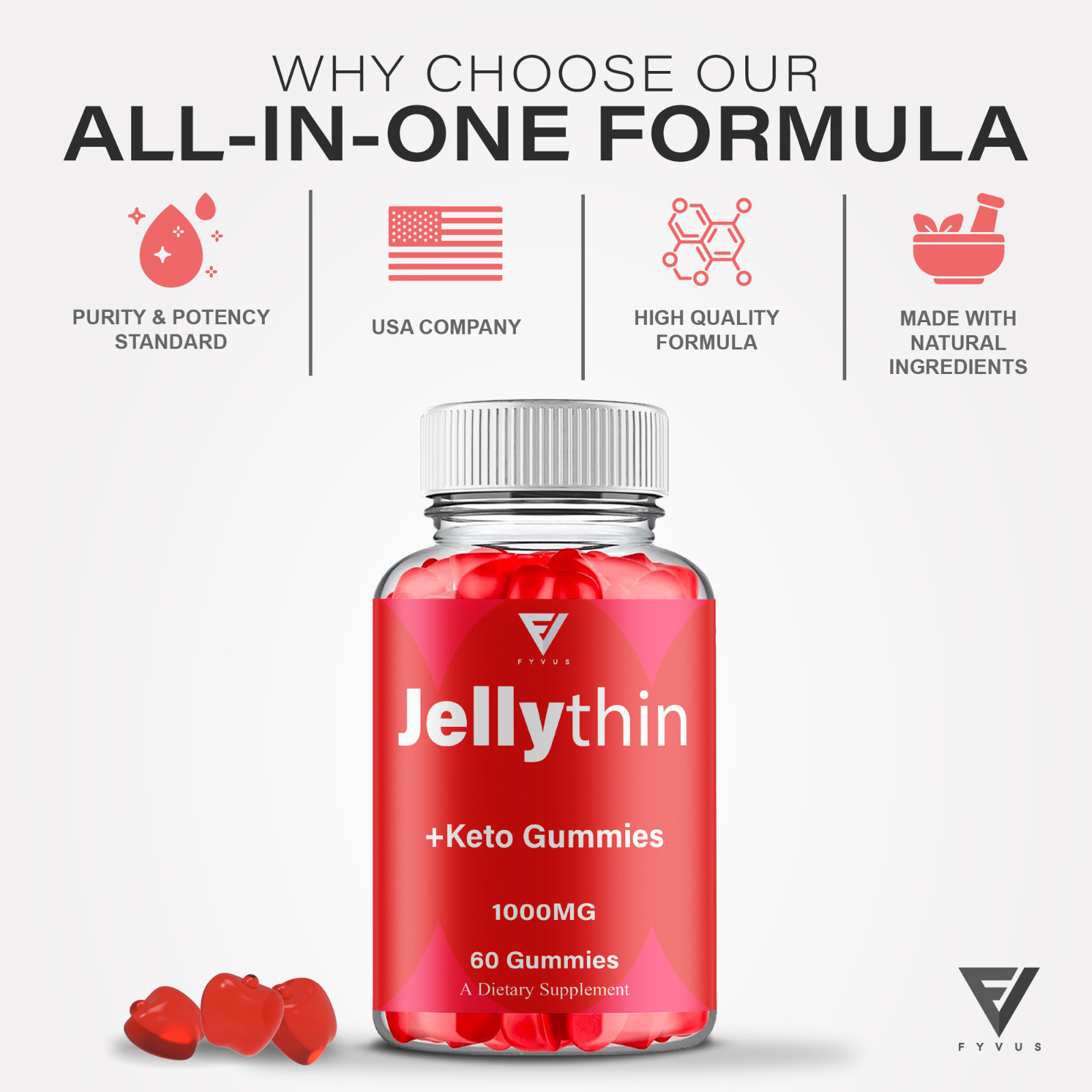 Jelly Thin Gummies, JellyThin Keto ACV Supplement (60 Gummies)