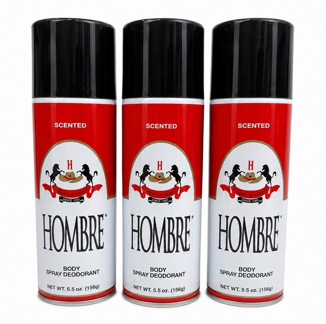 Hombre Scented Body Spray Deodorant 5.5 oz (156g) – 3 Pack Fresh Body Spray
