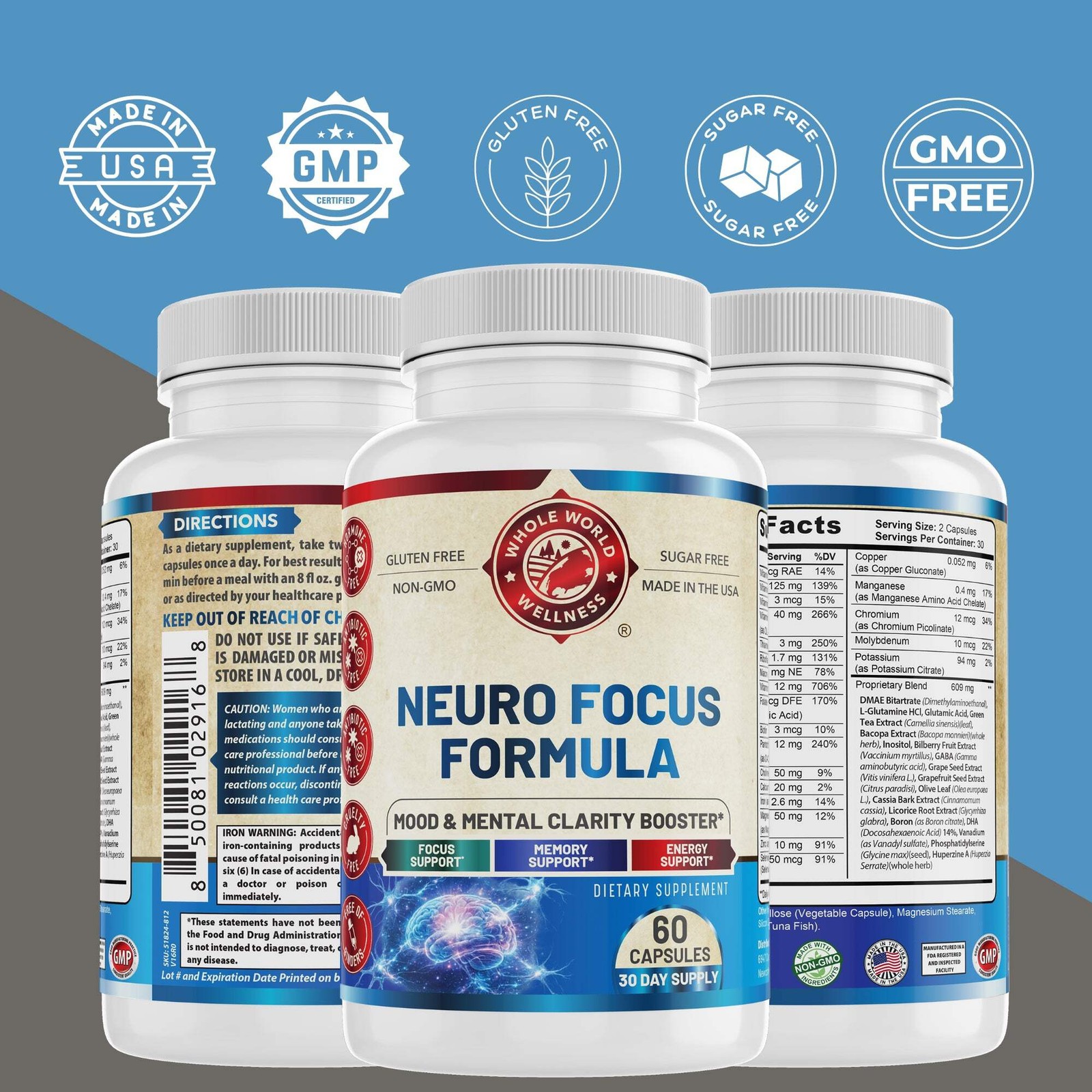 Neuro Focus Formula. Supports Mental Clarity & Focus. Vitamin A,C,D,E,B6…
