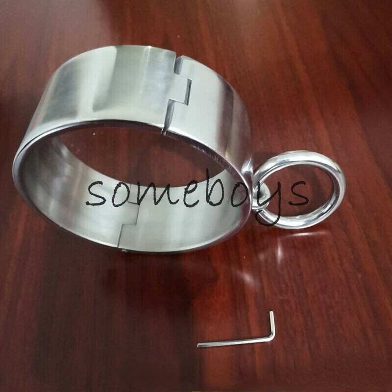 Heavy Stainless Steel 6cm Height Large Ring Male Female Neck Restraint Collar