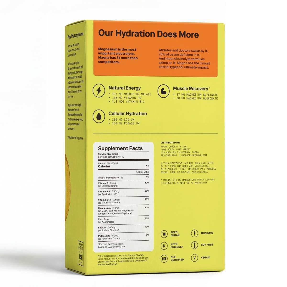 Magna Hydration Electrolyte Mix Stick Pack Dietary Supplement Vegan Powder -10ct