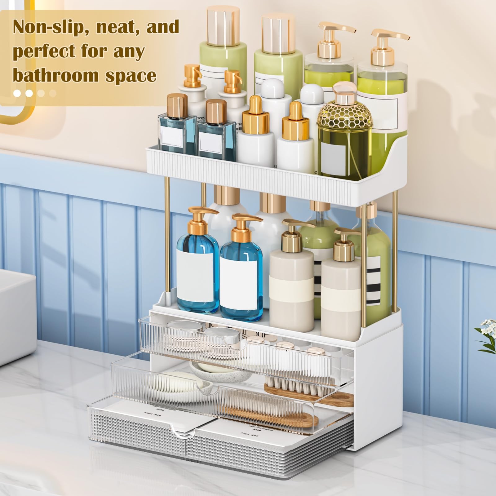 12.2″ W Makeup Organizer Drawers – 5 Tiers Bathroom Counter Organizer, Cosmet…