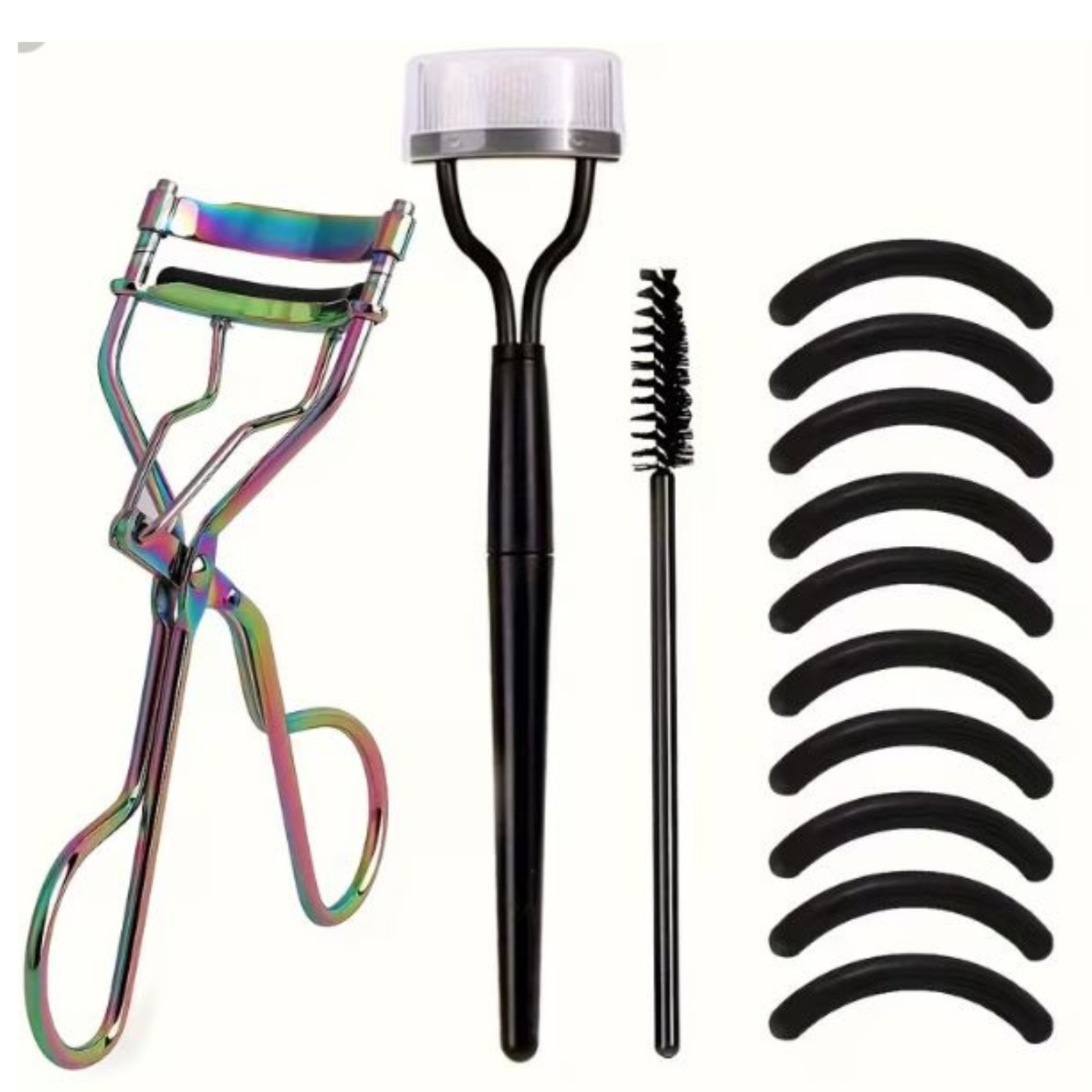 6 in 1 Eyelash Curler Set Kit Eyebrow Brush Makeup Tools Tweezers Silicone Pads