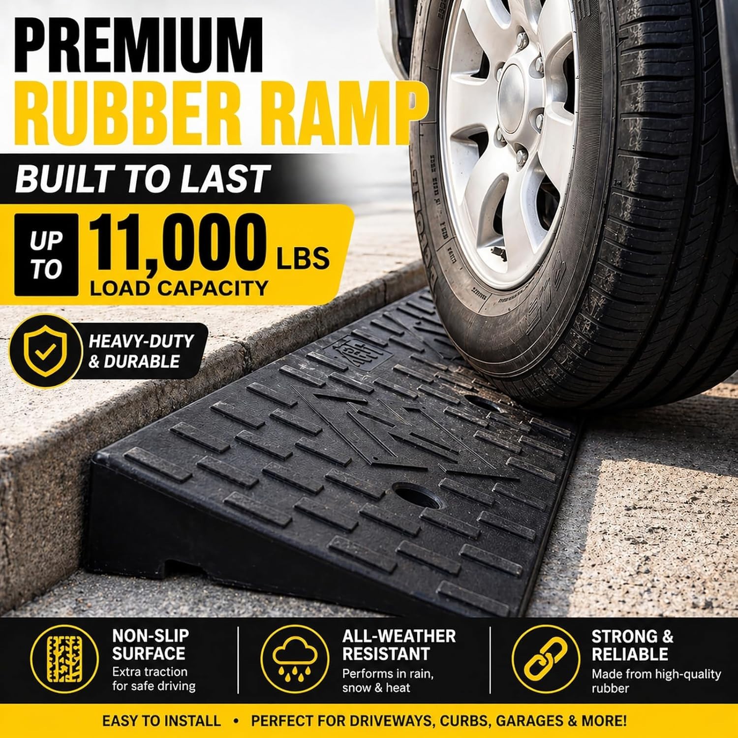 NEW 2 Pack Rubber Curb Ramp 1.6in Rise Heavy Duty Capacity Threshold Ramp