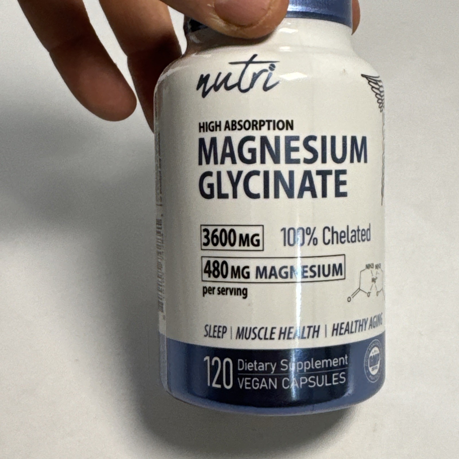 New Nutri Magnesium Glycinate High Absorption 120 Vegan Caps 900 mg 03/2028