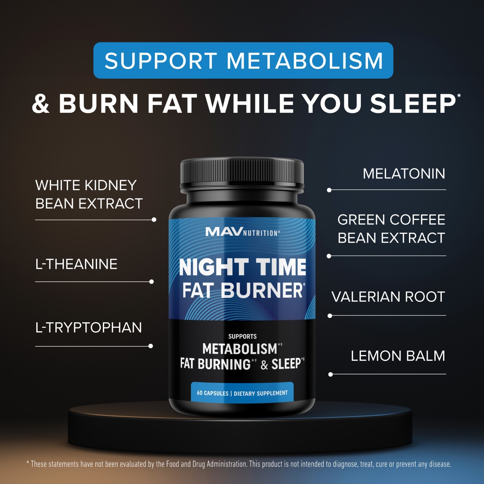MAV Night Time Fat Burner for Weight Loss Support Sleep Aid Appetite Suppressant