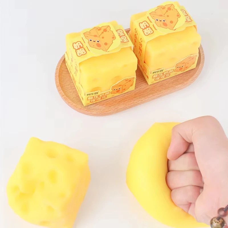Yellow Cheese Squeeze Toy Soft Rubber Novelty Stress Ball Bouncing Play for Anxi
