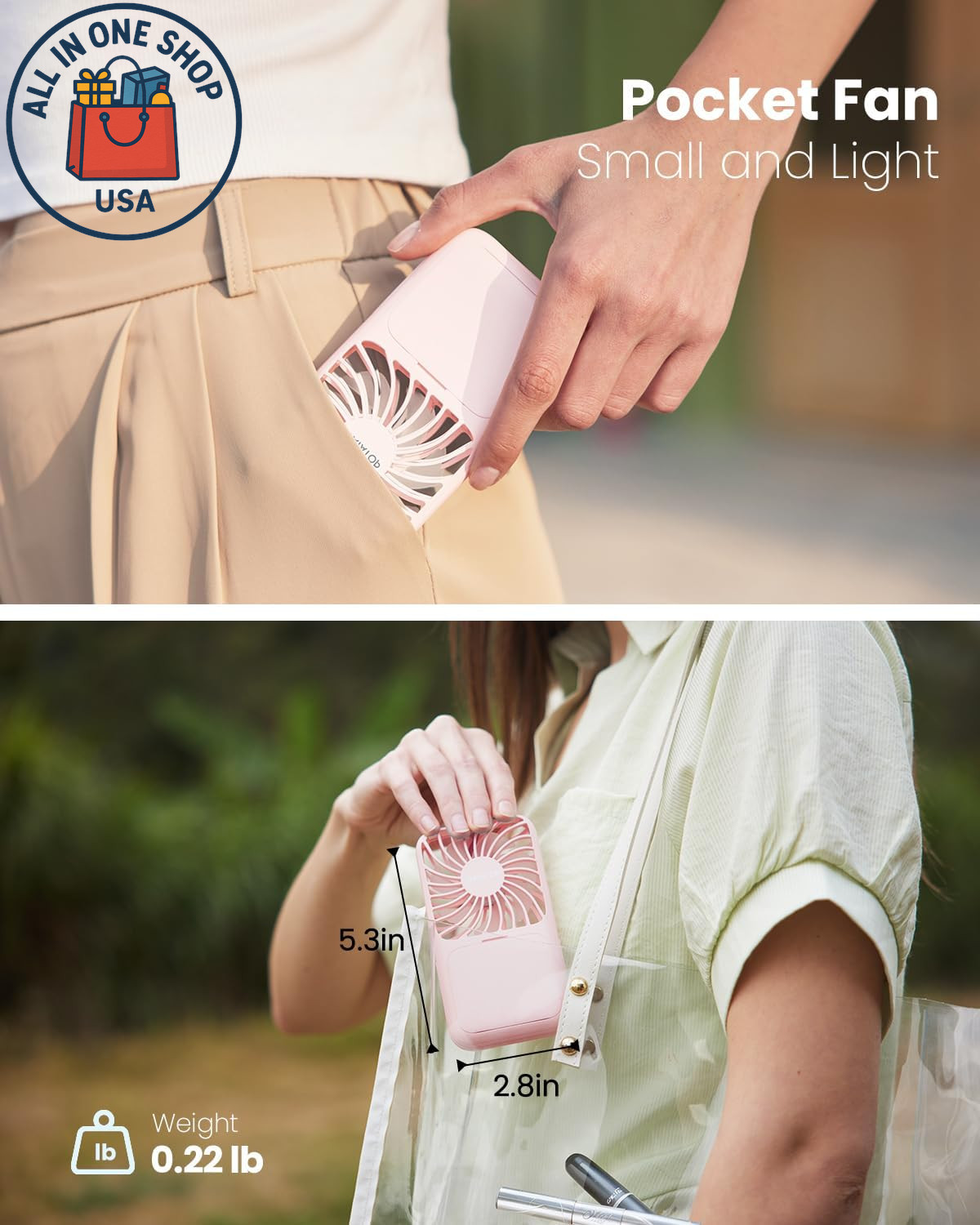 Portable Handheld Fan with LED Mirror and Rechargeable Battery