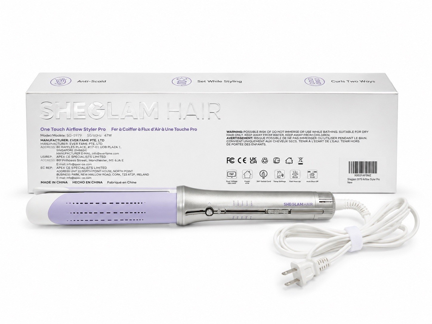 SHEGLAM HAIR One Touch Airflow Styler Pro 1in Ceramic Dual Voltage Purple