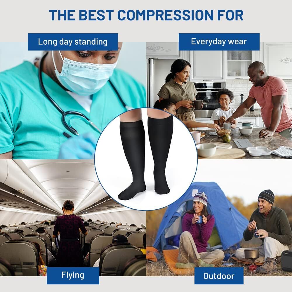 S M L XL 2XL 3XL 4XL Wide Calf Plus Size Compression Socks Women Men 15-20mmHg