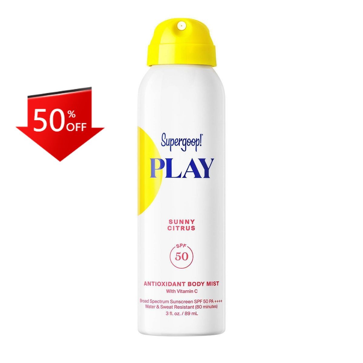 Supergoop! PLAY Antioxidant Body Sunscreen Mist with Vitamin C -SPF 50 – 3 fl oz